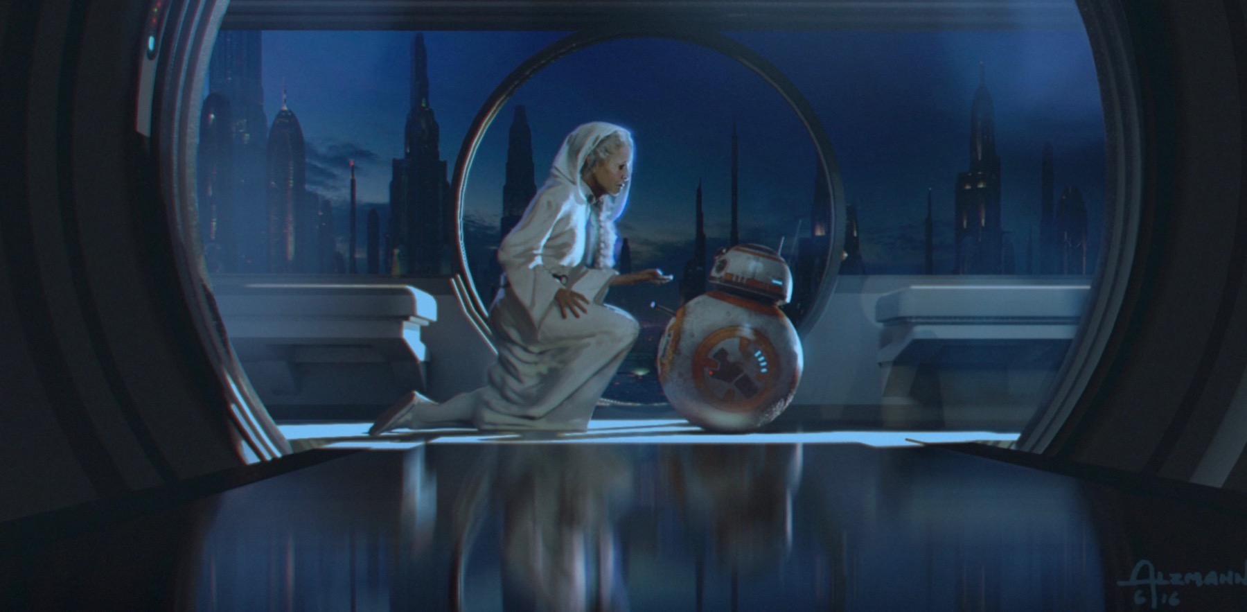 Колин Треворроу концепт-арты фильма Дуэль судеб Лея передает посланрие с дроидом BB-8