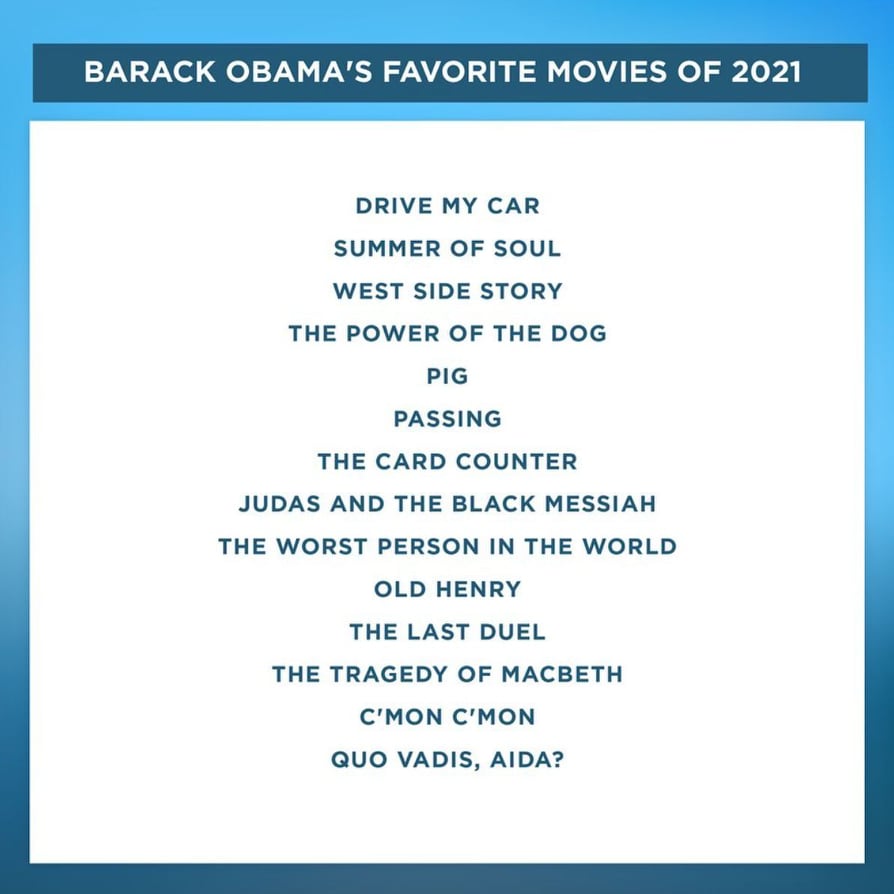 Лучшие фильмы и сериалы 2021 года по мнению Барака Обамы